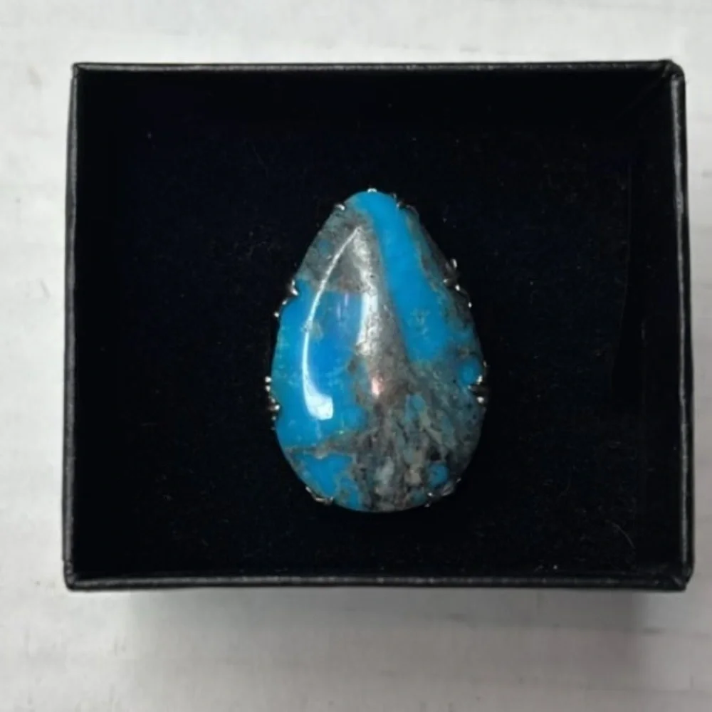 RARITIES Turquoise Sterling Silver Pear Shaped Ring Size 7